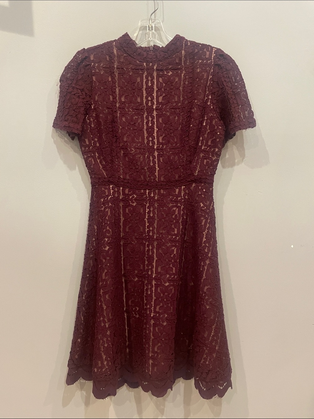Women's Lace Fit-and-Flare Dress in burgundy -lined like new